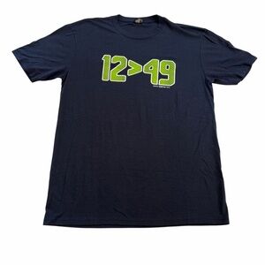 Seattle Seahawks “12>49” Tee | Navy & Bright Green Graphic Shirt